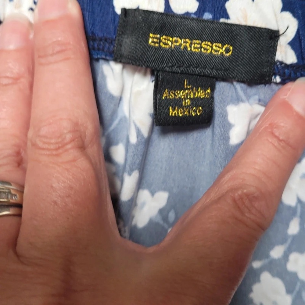 Espresso Navy and White Paisley Floral Midi Skirt with Side Slit - Picture 3 of 4